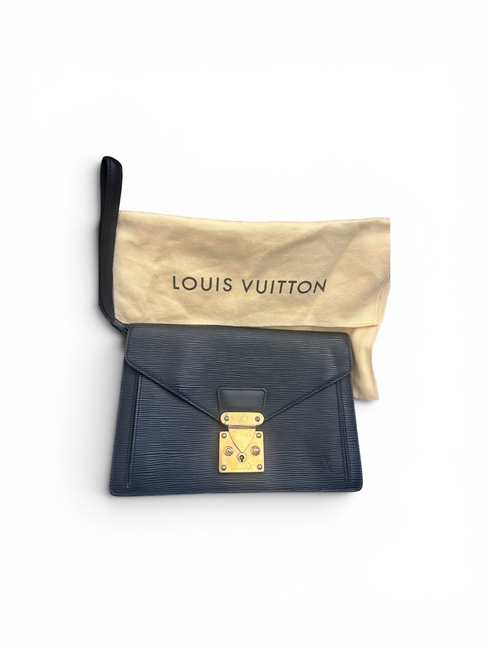 Louis Vuitton Black Epi leather Pochette Sellier Dragonne Clutch Ret. $900-1200
